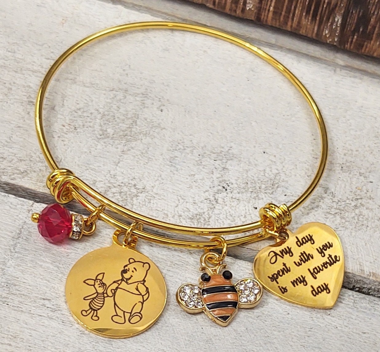 Vintage 9k Gold Winnie The Pooh Charm Bracelet