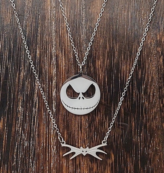 Jack Skellington Head Bat Bowtie Necklace Set Nightmare Before Christmas Necklace Layering Minimalist Jewelry Halloween NBC Gold Silver