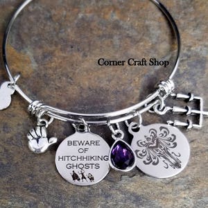 Personalized Custom Name Beware of Hitchhiking Ghosts  Haunted Mansion Disney Ride Wallpaper print Charm Bangle Bracelet thumb Candle Charm