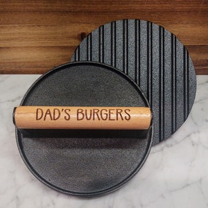 Burger Weight Personalized Custom Name Initials Cast Iron Bacon Steak Engraved Meat Press Gift BBQ Grill Press Barbeque Smasher Father&#39;s Day