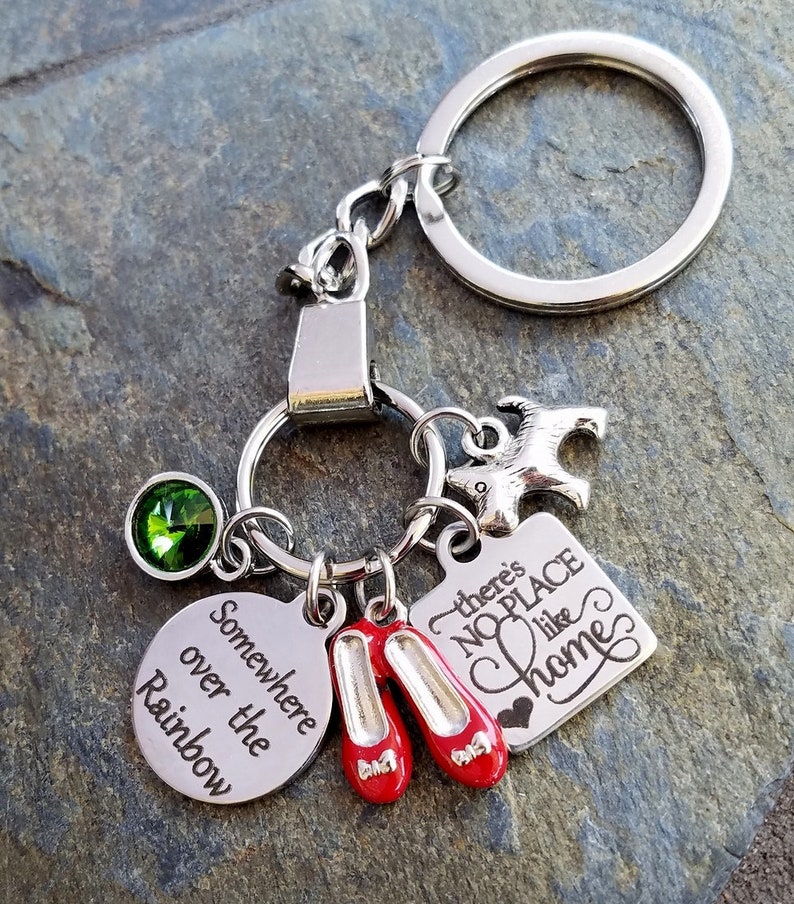 Personalized Wizard of Oz Somewhere Over the Rainbow Movie Inspired Dorothy There/'s No place like home Toto dog Keychain keyring Oz green