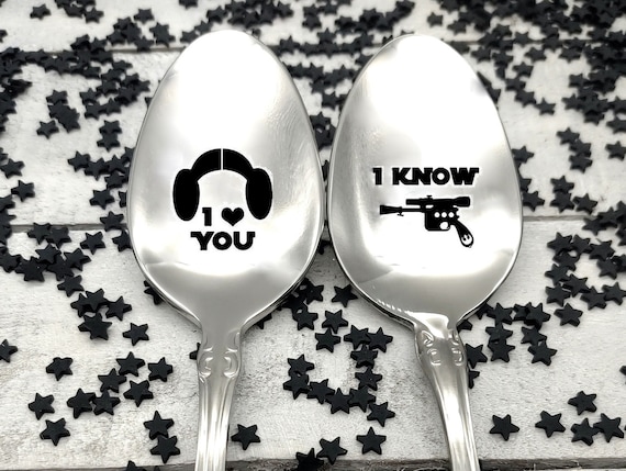 I Love You I Know Star Wars Set of 2 Coffee Ice Cream Cereal Spoons Han  Solo Princess Leia Christmas Gift Option to Personalize With Name 