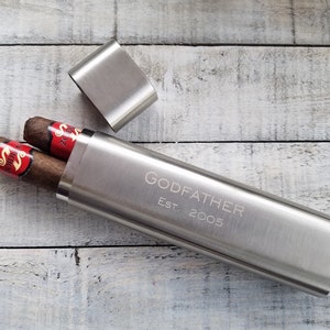 Godfather Established Year Personalized Stainless Steel Cigar Case Custom Engraved Cigar Holder, God Father gift, GodFather of the bride