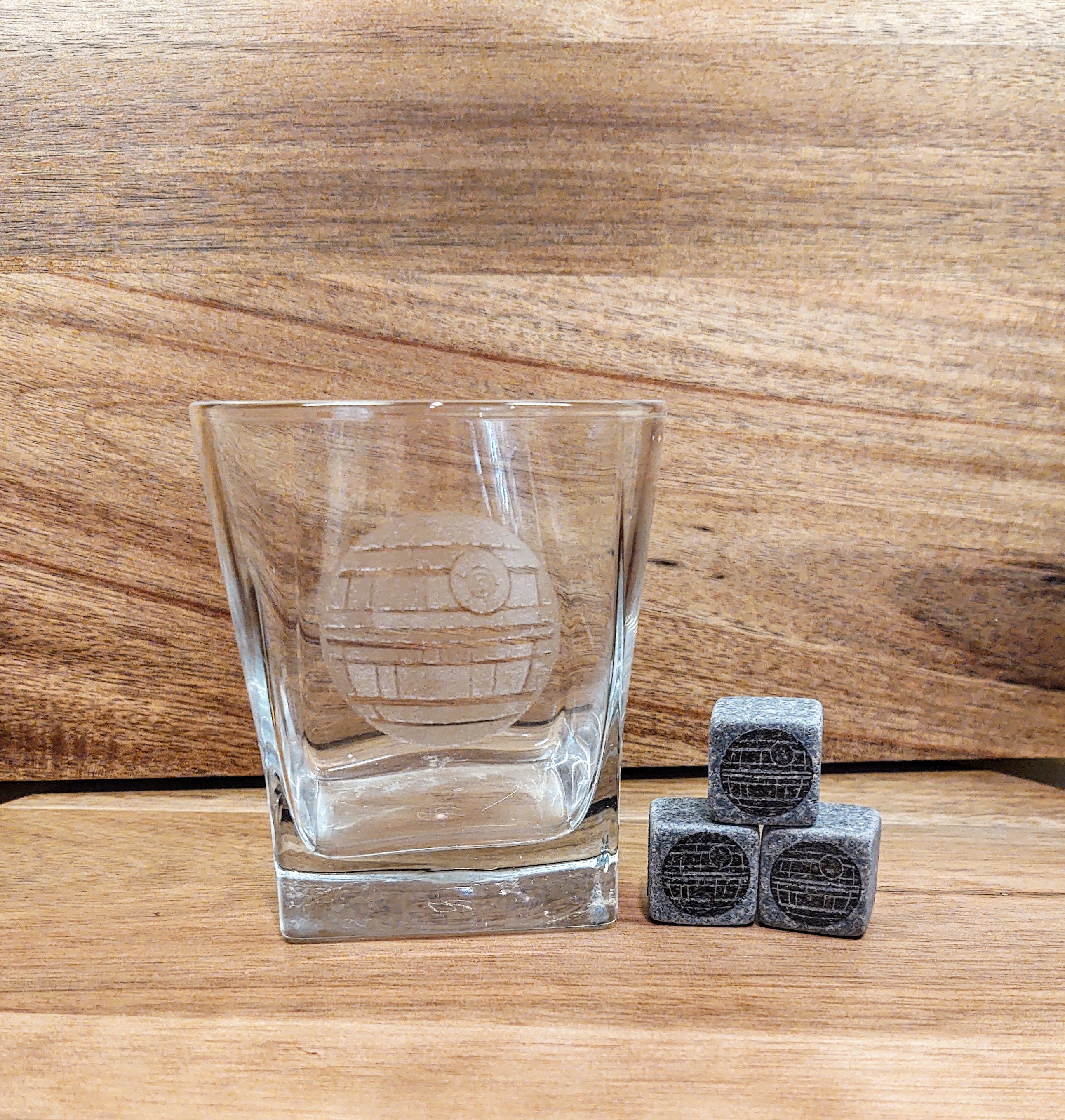 Star Wars Death Star Whiskey Glass Whiskey Stones Star Wars Gift Bourbon  Rocks Low Ball Glass Father's Day Gift Engraved Personalized Name 