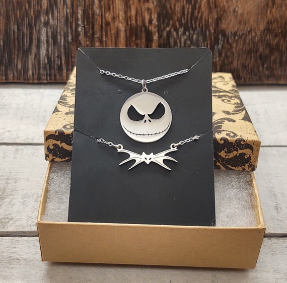Jack Skellington Head Bat Bowtie Necklace Set Nightmare Before Christmas  Necklace Layering Minimalist Jewelry Halloween NBC Gold Silver