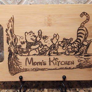 Personalized Winnie the Pooh bear, Piglet, Tigger Cheese Cutting Wood Board Kitchen Decor Engraved Art,  Disney Kitchen Gift Valentine's Day
