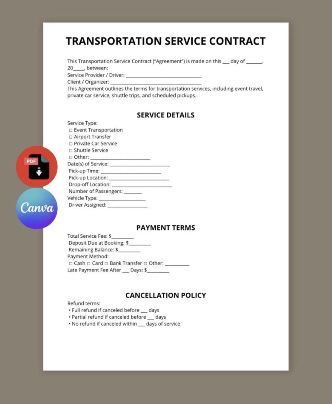 Transportation Service Contract Template | Event & Shuttle Agreement ...