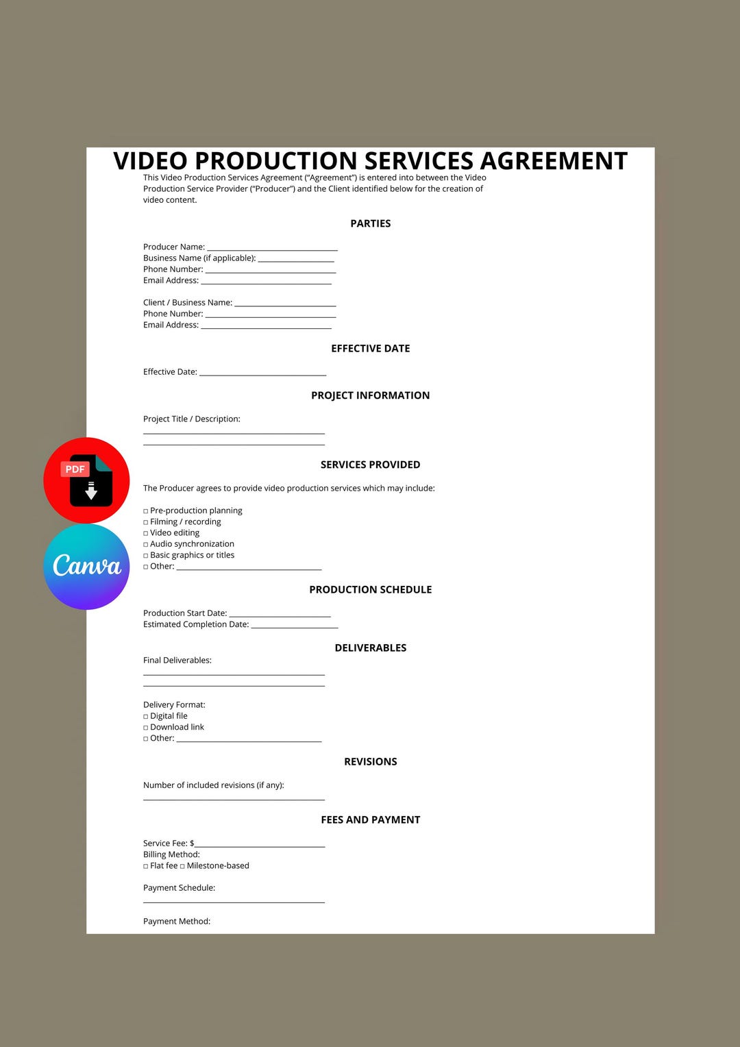 Video Content Contract Video Production Agreement | Media Services Contract US | Editable PDF ...