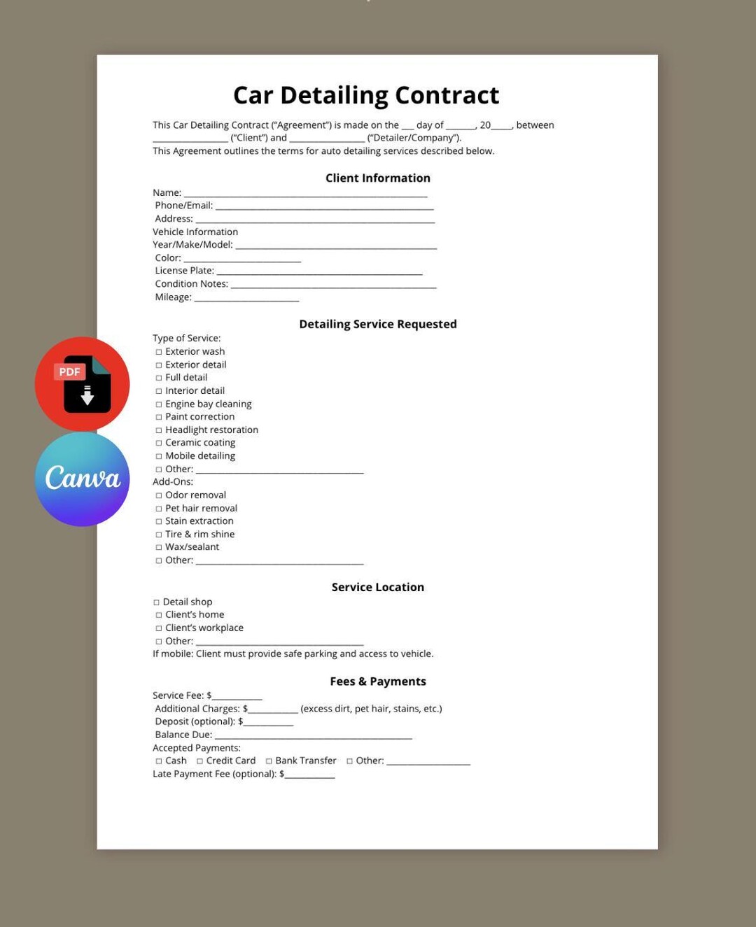 Car Detailing Contract Template | Auto Detailing Agreement (canva, PDF ...