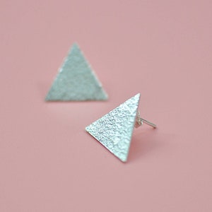 Triangles - Minimal Sterling Silver Ear Studs - Orange Skin Textured - Geometric Contemporary Jewelry