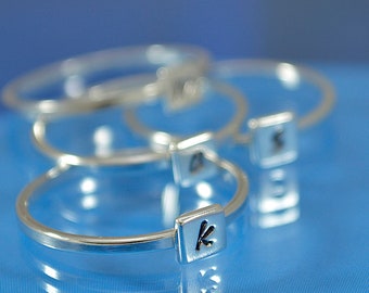 Three Initial Rings, Square Set Personalized Rings, Initial Jewelry, Custom, Sterling Silver Stacking Rings