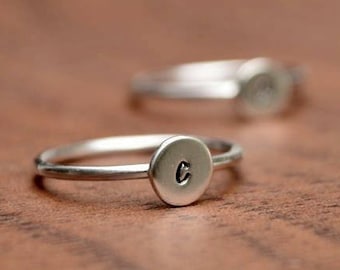 TWO Initial Rings - Set of Rings - Sterling Silver 925