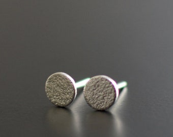 Sterling Silver Earrings, Small Orange Skin, Textured, Ear Studs, Circle, Modern, Contemporary, Minimal