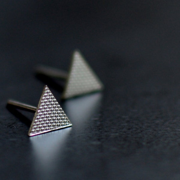 Sterling Silver Earrings, Textured, Triangles, Ear Studs, Modern, Contemporary, Geometric, Minimal