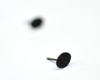 Sterling Silver Earrings, Black, Oval, Polka Dot, Oxidized Sterling Silver, Ear Studs, Modern, Contemporary