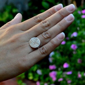 Leaf Ring, Sterling Silver, Leaf, Textured, Circle, Modern Ring