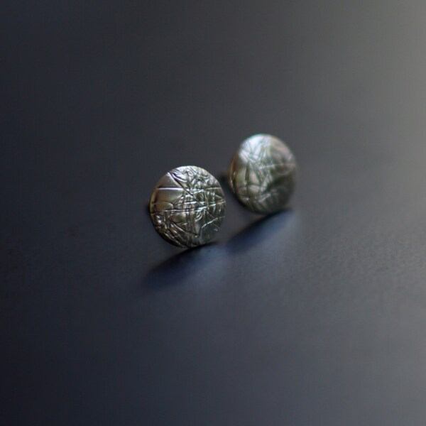 Sterling Silver Earrings, Ear Studs, Circle, Textured, Modern, Contemporary