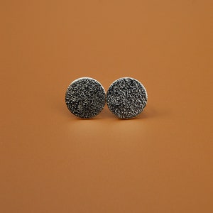 Sterling Silver Earrings, Orange Skin, Textured, Ear Studs, Modern, Contemporary, Minimal, Circle image 1