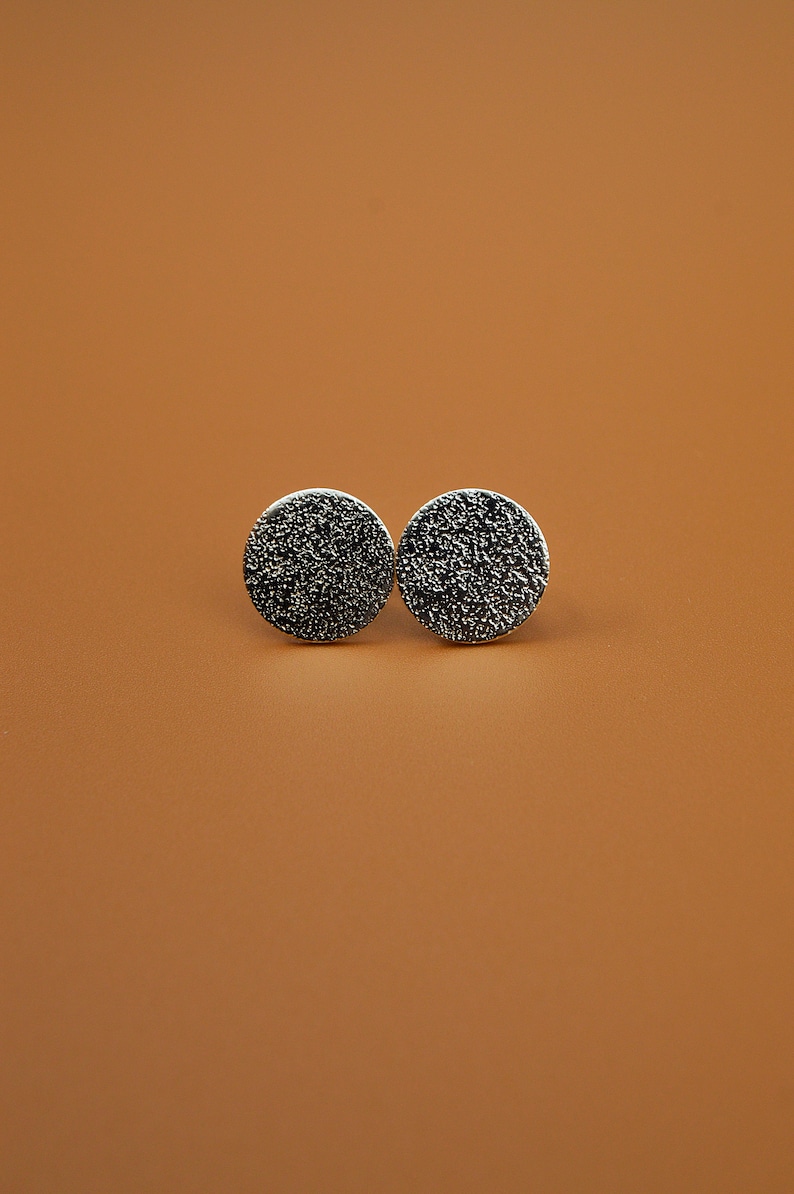 Sterling Silver Earrings, Orange Skin, Textured, Ear Studs, Modern, Contemporary, Minimal, Circle image 1