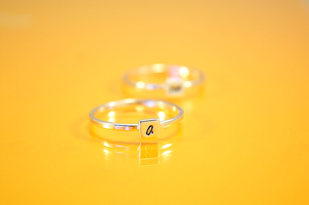 Three Initial Rings Square Set Personalized Rings Initial - Etsy