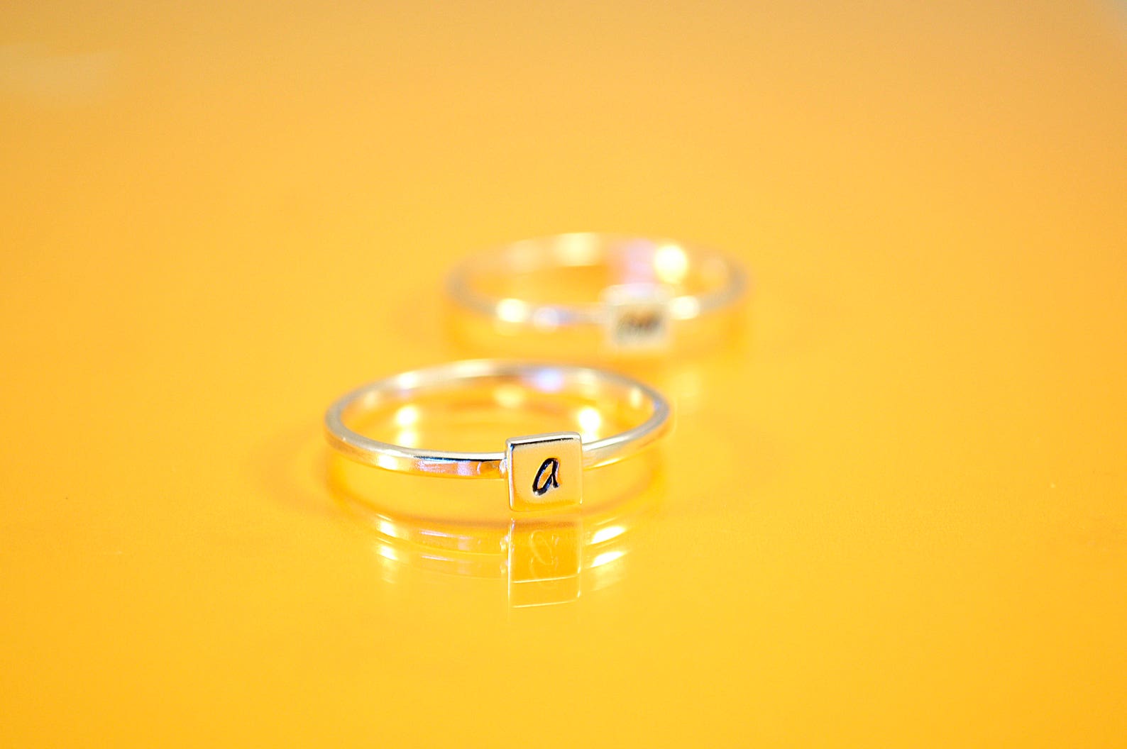 Three Initial Rings, Square Set Personalized Rings, Initial Jewelry