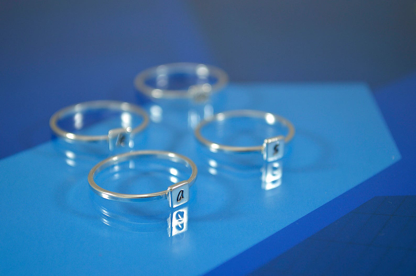 Three Initial Rings Square Set Personalized Rings Initial Etsy