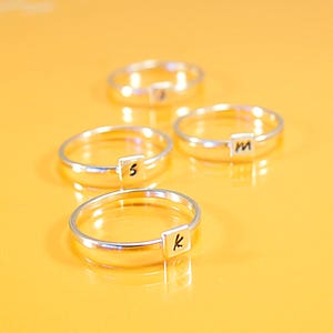 Initial Ring, Square, Sterling Silver Ring, Stackable Ring, Personalized, Custom Ring