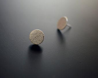 Sterling Silver Earrings, Circle Studs, Medium Orange Skin, Textured, Ear Studs, Circle, Modern, Contemporary, Minimal, Post Earrings