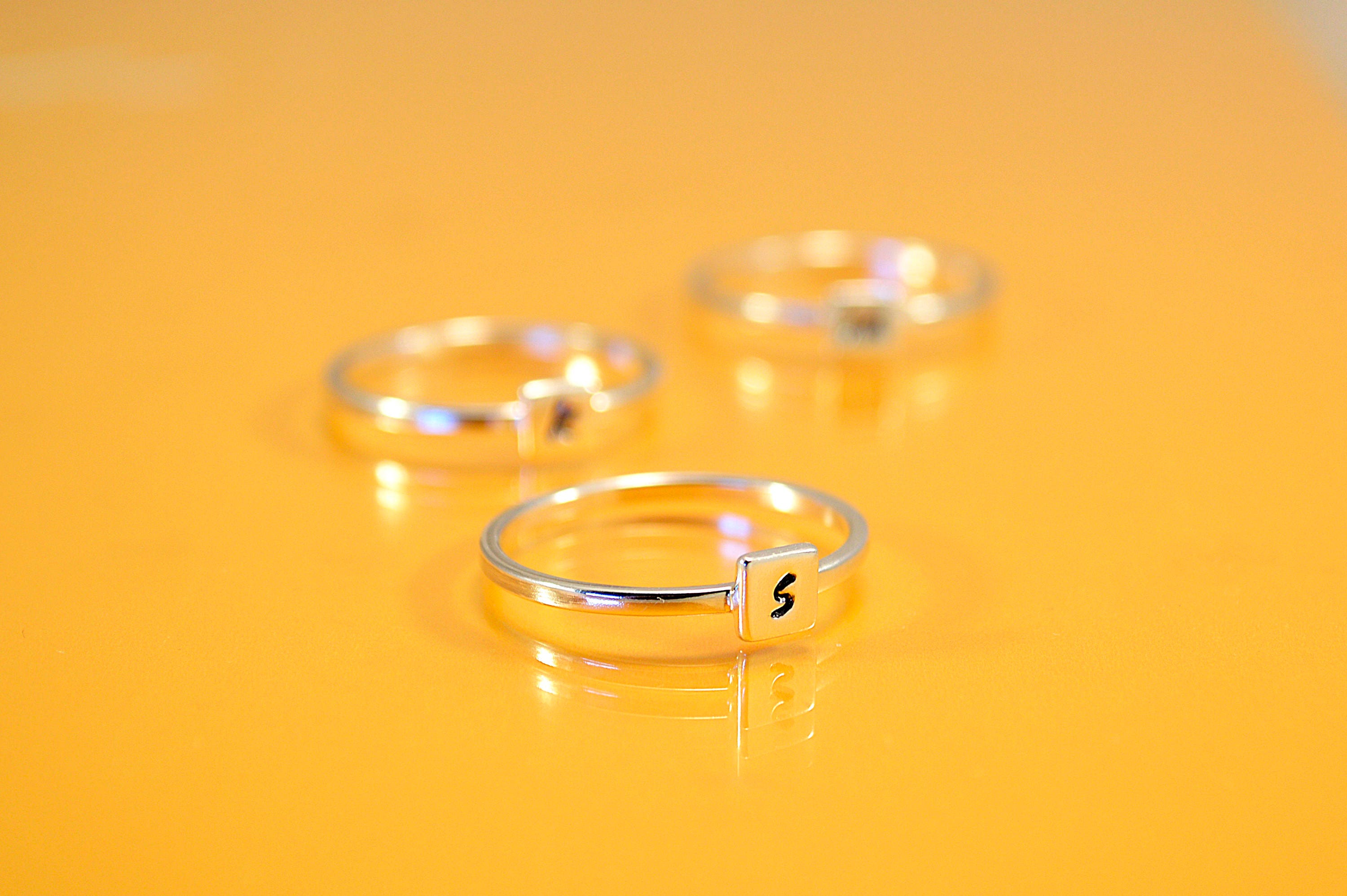 Three Initial Rings, Square Set Personalized Rings, Initial Jewelry
