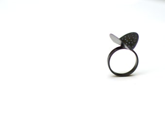 Bague en argent sterling, noir, ailes, argent sterling oxydé, moderne, contemporain