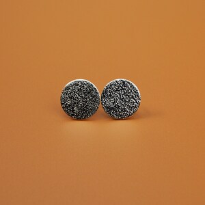 Sterling Silver Earrings, Orange Skin, Textured, Ear Studs, Modern, Contemporary, Minimal, Circle image 7