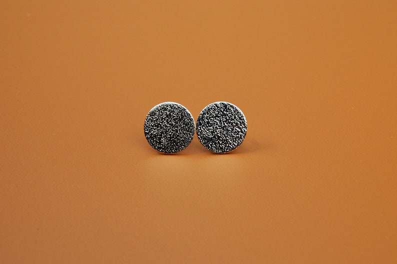 Sterling Silver Earrings, Orange Skin, Textured, Ear Studs, Modern, Contemporary, Minimal, Circle image 7