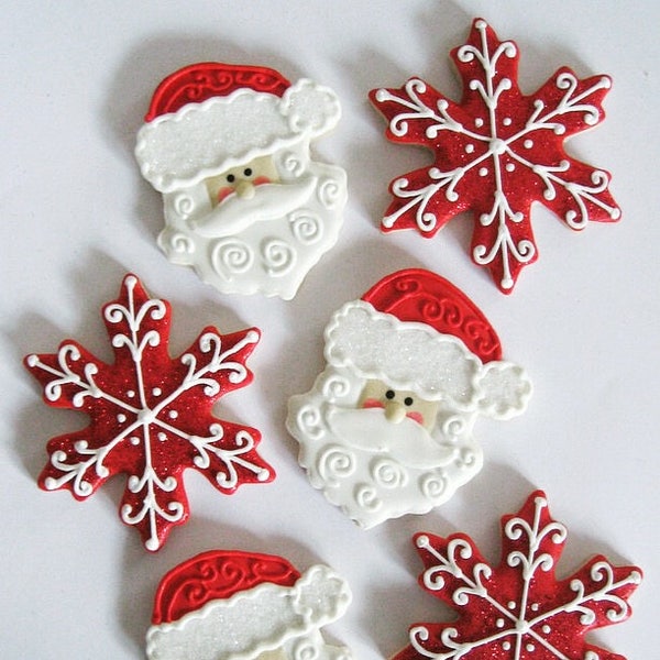 Santa Face & Snowflake Sugar Cookies, Christmas Cookies (1 dozen)