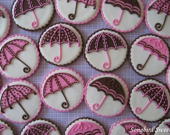 Baby Shower Umbrella Cookies, Bridal Shower Umbrella Cookies, Polka Dot & Patterned Umbrella Cookies ( 1 Dozen)