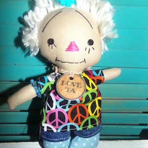 Tiny Hippy Retro Raggedy Doll-Handmade Raggedy Ann Annie-OOAK
