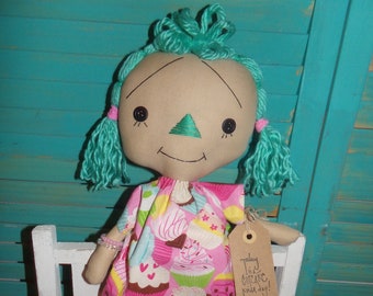 Teal Haired Raggedy Ann Annie Doll LOVES Cupcakes OOAK