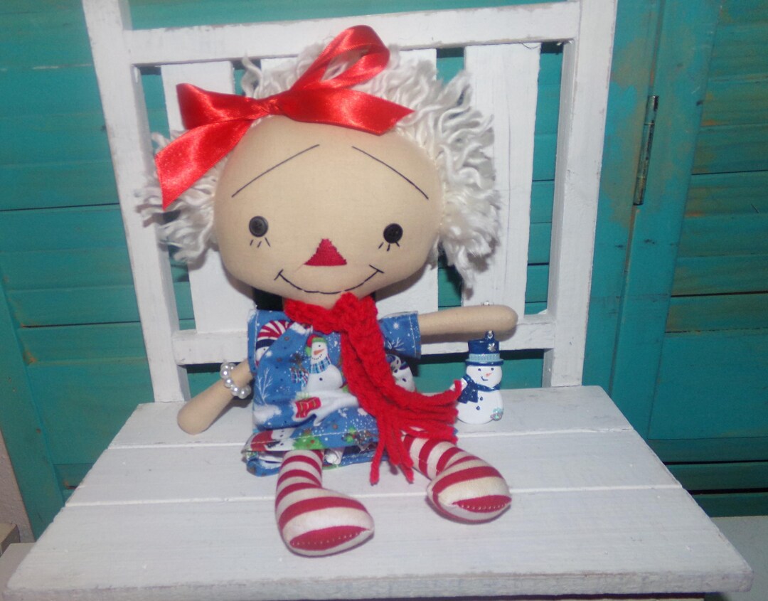 Primitive Christmas Raggedy Ann Annie Ragdoll Doll Loves Snowmen ...