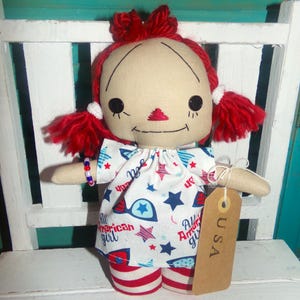 Patriotic All American Fan Doll-Handmade-Americana Ragdoll