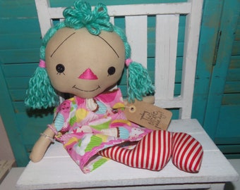 Teal Haired Raggedy Ann Annie Doll LOVES Cupcakes OOAK