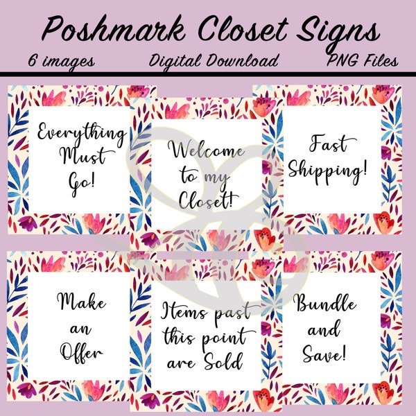 Floral Designs, Colorful Poshmark Closet Signs, Custom Closet Signs, Reseller Organizational Closet