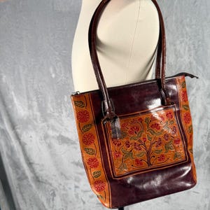 Great American Leather Works Blommig Toteväska i Kohud i Läder, Brun, Beige