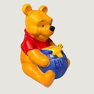 Disney Winnie the Pooh Hunny Pot Ceramic Coin Bank Vintage Yellow Red Blue