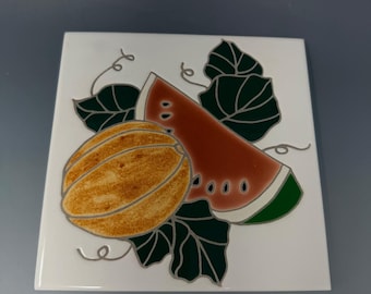 Vintage Key West Florida 1994 watermeloen meloen keramische tegel onderzetter 6 x 6 "