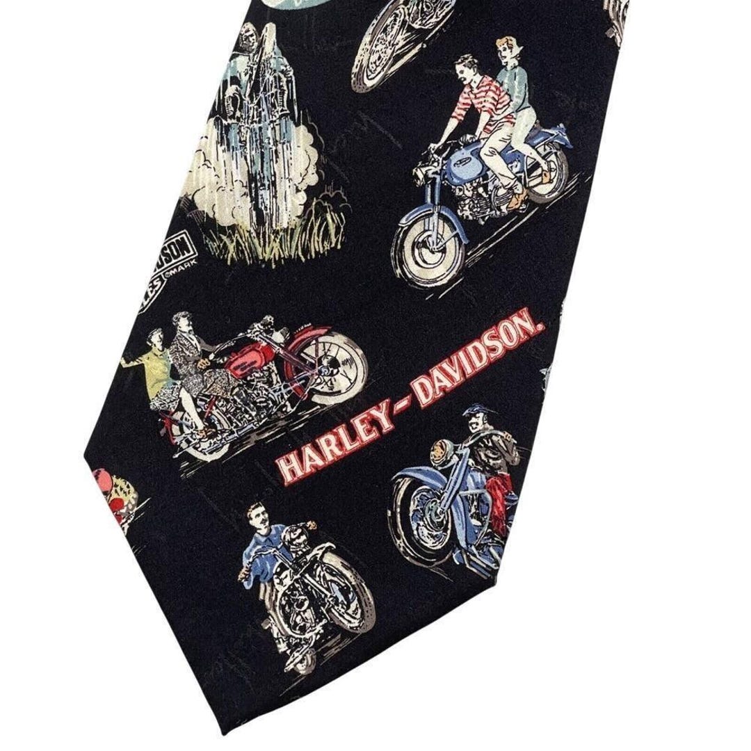 Harley Davidson X Nicole Miller Neck Tie Mens Black Vintage Print