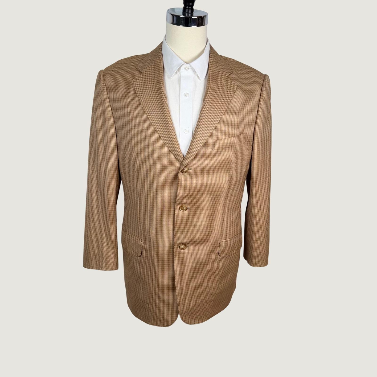 Ermenegildo Zegna, Ermenegildo Zegna Trofeo Saks Fifth Avenue Wool Blazer Tan Houndstooth 42R