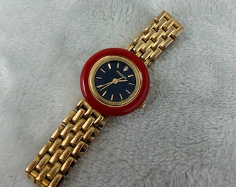 Parker Vintage Red Bezel Gold Tone Watch Japan Movt B2035/377 41376 Womens