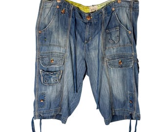 Freestyle Revolution Showgirl Denim Cargo Shorts Womens 22 Relaxed Drawsting