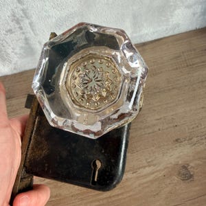 Vintage Octagon Glass Door Knobs Mortise Lock Box Brass Hardware Sunburst