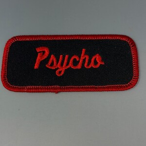 Patch brodé VTG Psycho Script chemise de travail motard noir rouge style porte-nom
