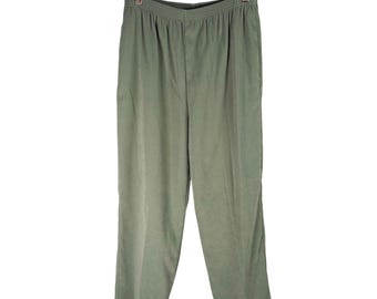 Pantalones G.W. Graff color verde salvia con cintura elástica, talla 12, estilo 50451 AC Vintage